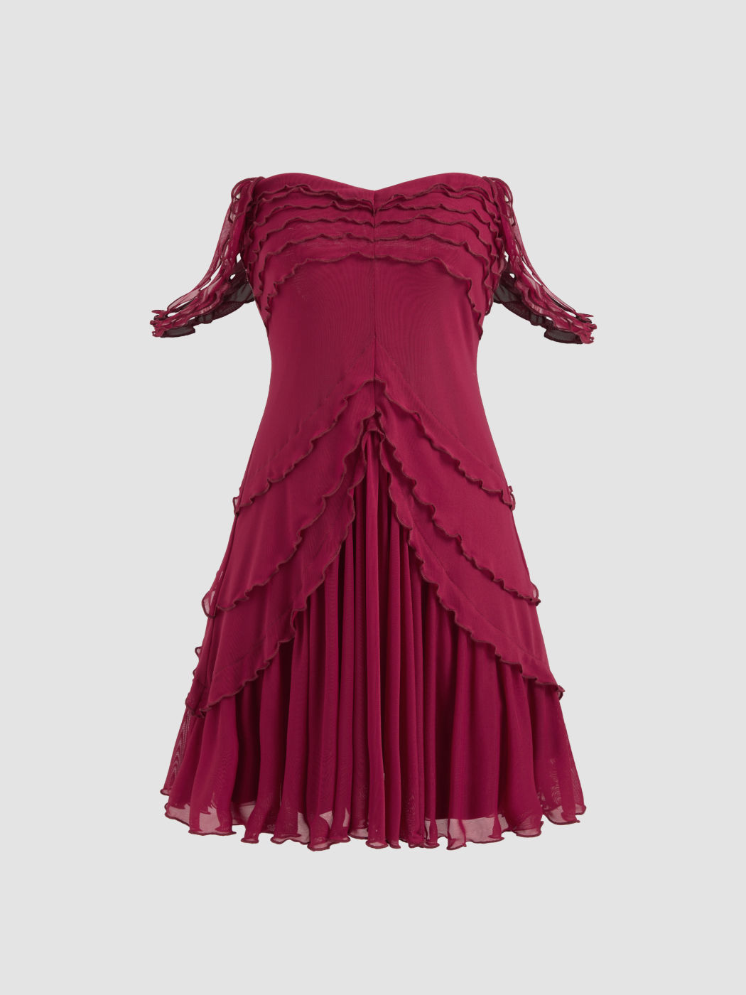 Mesh Off-shoulder Ruffle Hem Mini Dress