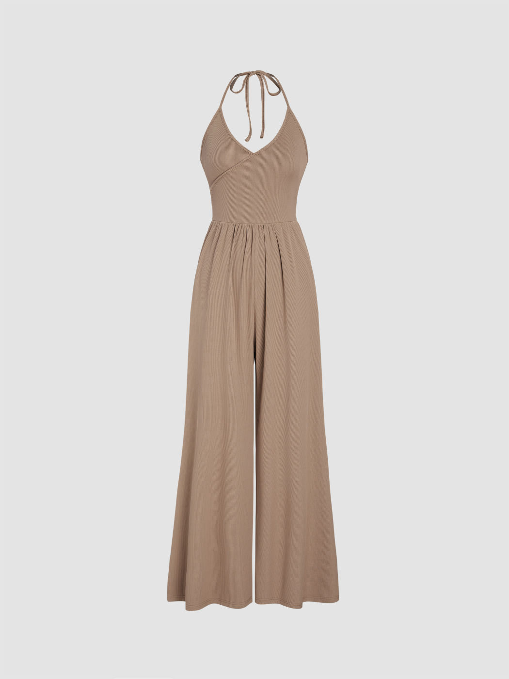 Tuta a gamba larga con scollo a farfalla e avvolgimento solido