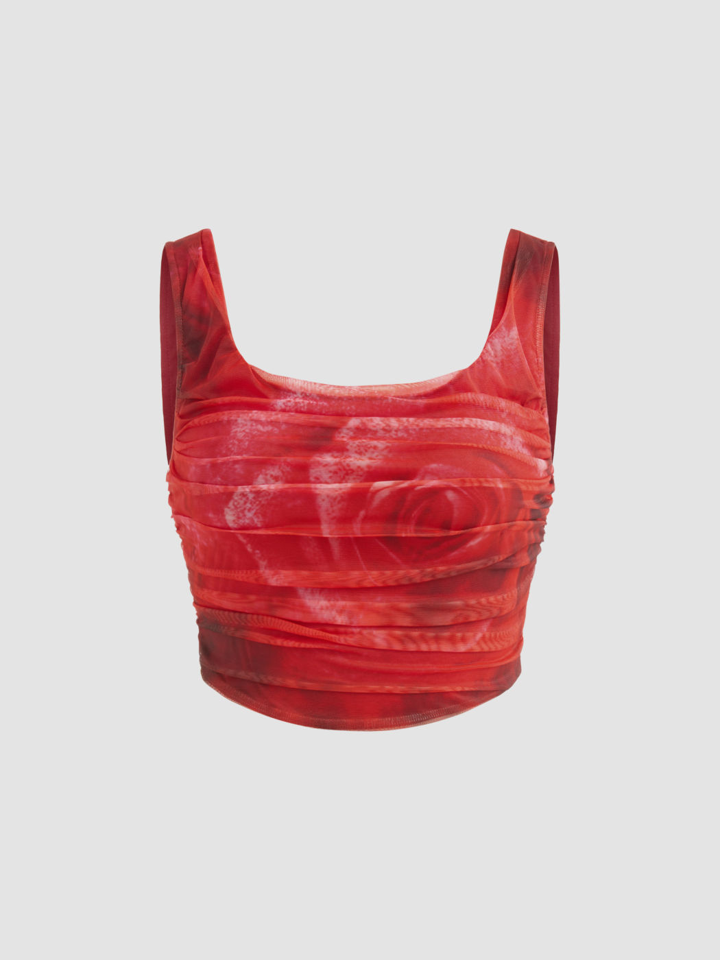 Mesh Scoop Neck Rose Print Tank Crop Top