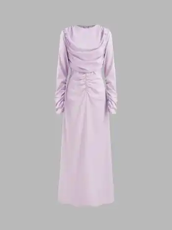 Einfarbiges gerafftes Maxikleid mit Reißverschluss