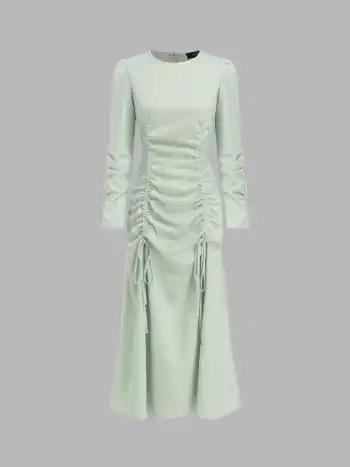 Rundhalsausschnitt Maxikleid mit Kordelzug