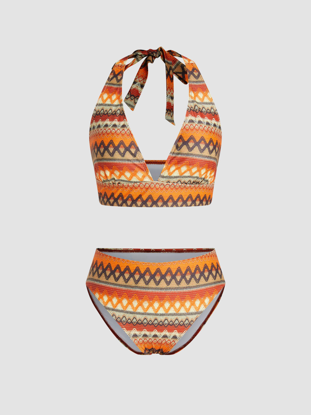 Halter Geometric Striped Bikini Set