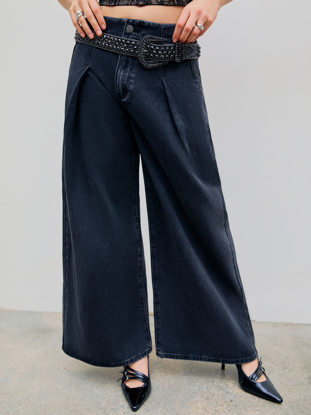 Denim Low Waist Solid Button Wide Leg Jeans