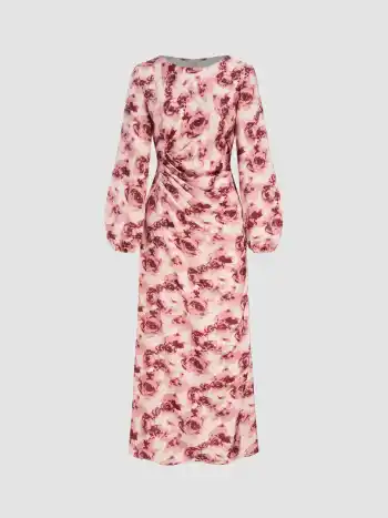  Geblümtes Maxikleid mit Ruchedung