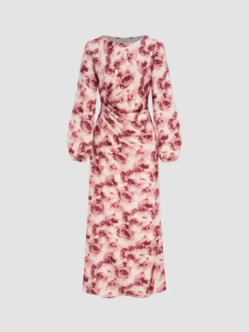  Geblümtes Maxikleid mit Ruchedung