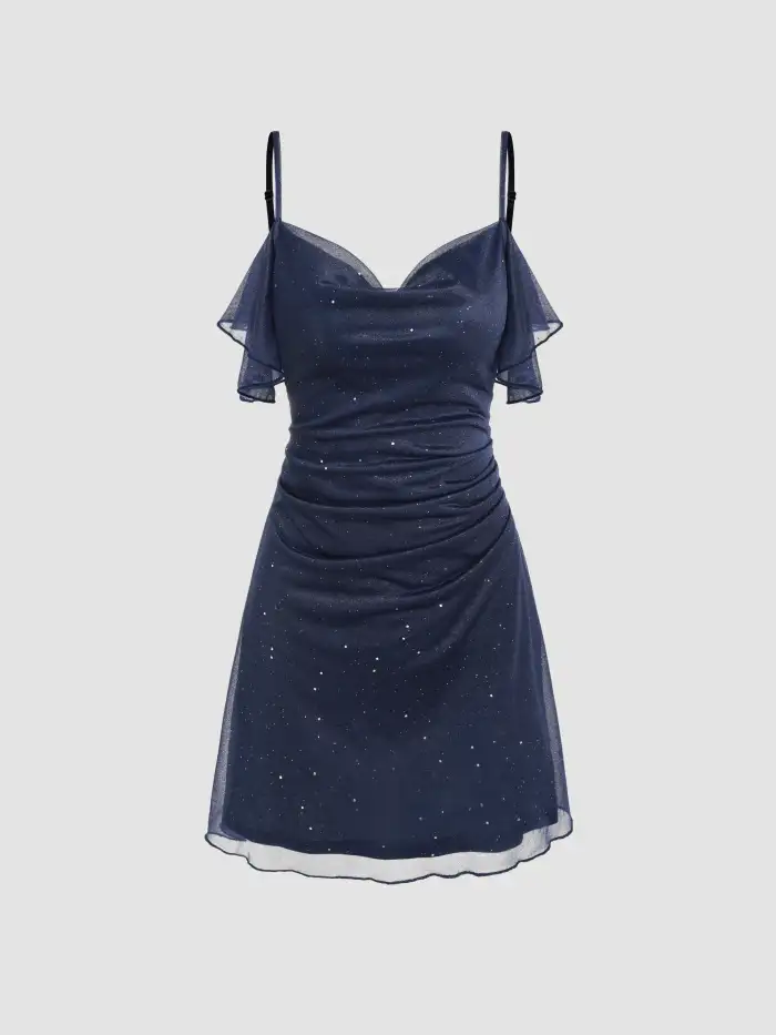Cowl Neck Ruffle Hem Mini Dress
