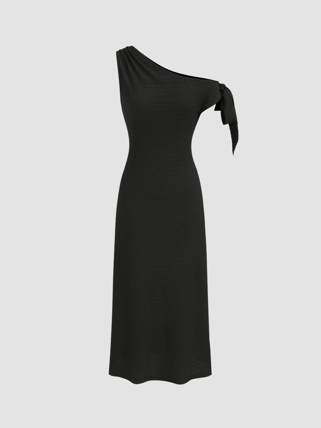 Asymmetrical Neck Knotted Midi Dress