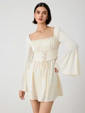Solids Rüschen-Schnür-Minikleid