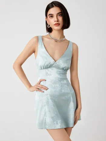 Kurzes Kleid aus Satin mit Blumenmuster zum Binden am Rücken