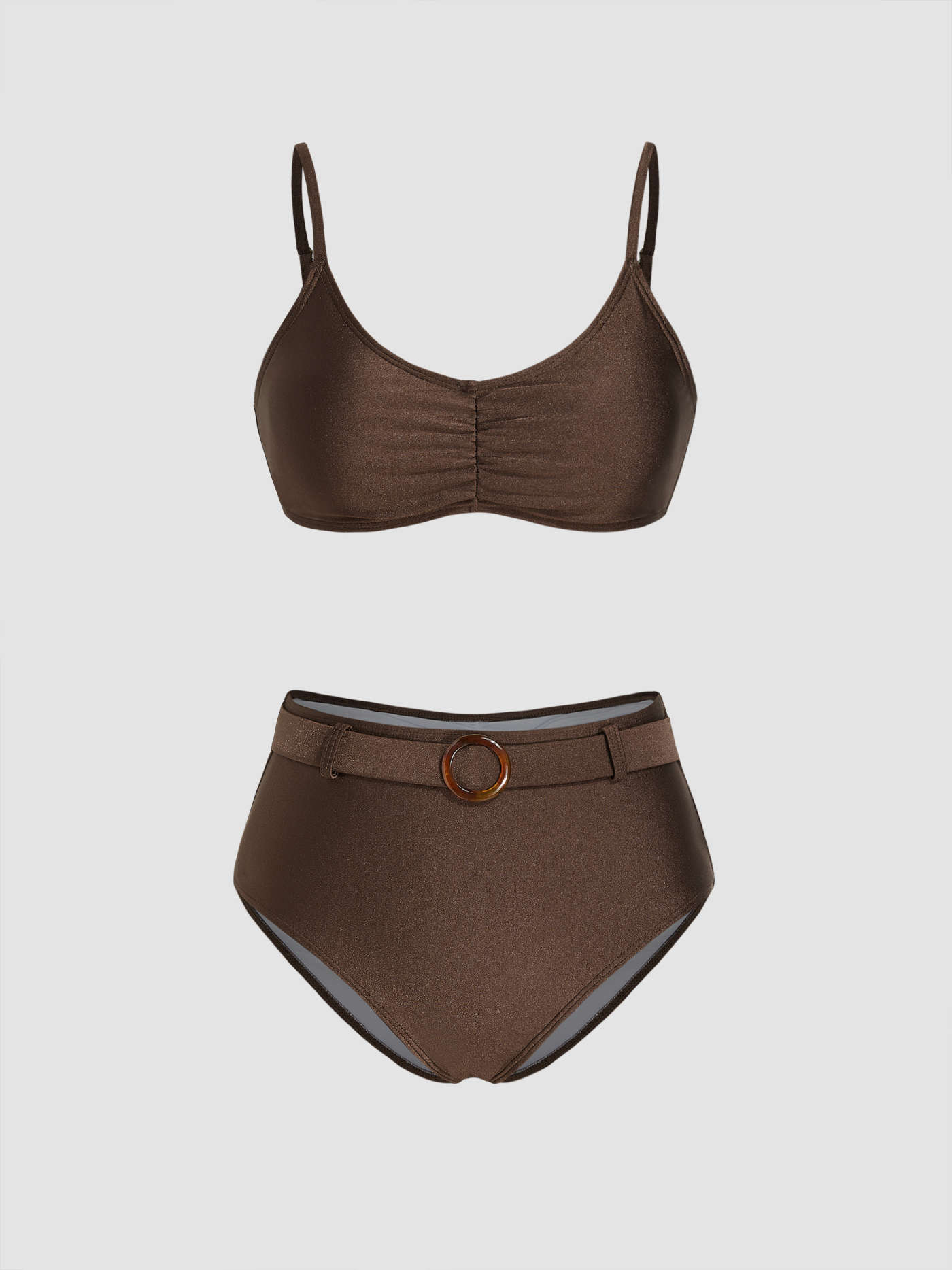 Shaping U-neck Solid O-Ring Bikini Set