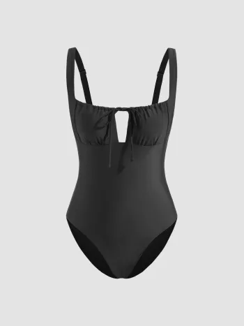 Einfarbiges geknotetes Ausschnitt-One-Piece Badeanzug