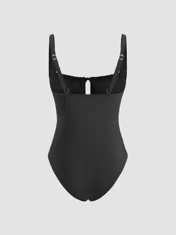 Einfarbiges geknotetes Ausschnitt-One-Piece Badeanzug