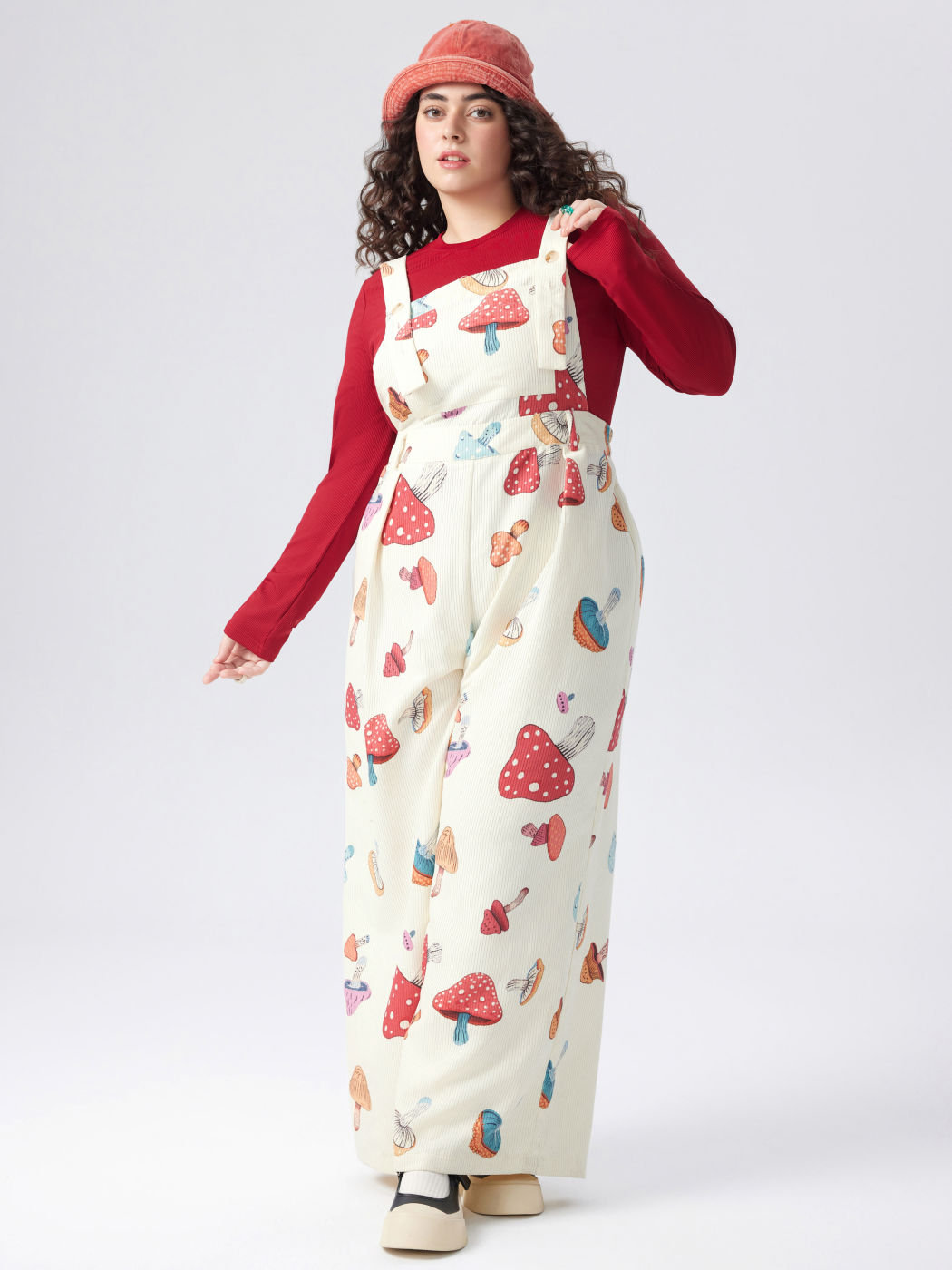 U-Neck Mushroom Zipper Jumpsuit Curve & Plus