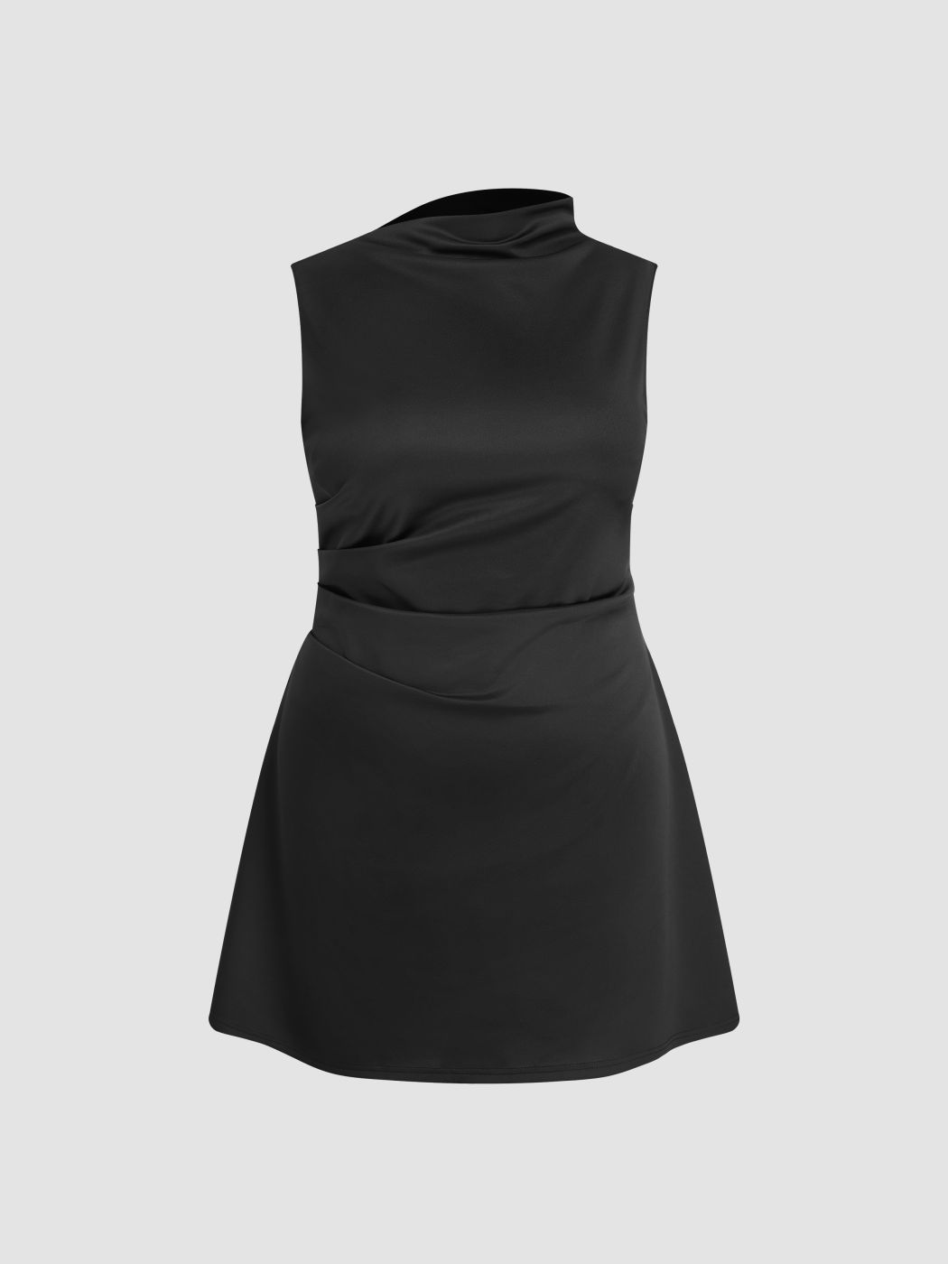 Turtleneck Sleeveless Ruched Mini Dress Curve & Plus