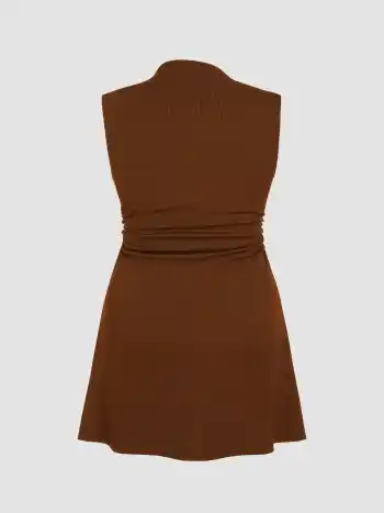  Hochhalsiges Ärmelloses Minikleid Solid Kurve & Plus