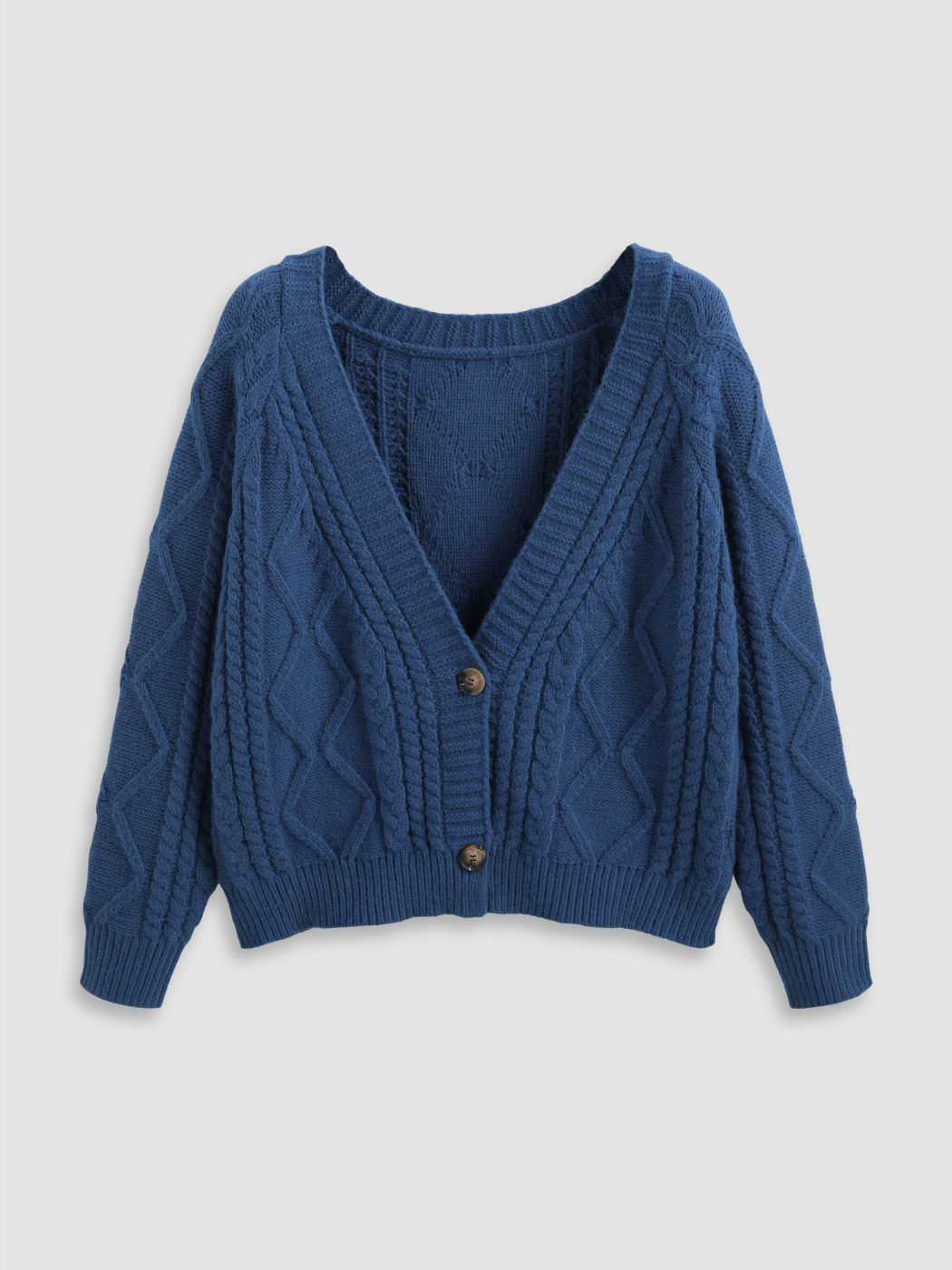 Knit Fabric V-neck Cable Knit Button Cardigan Curve & Plus For School ...