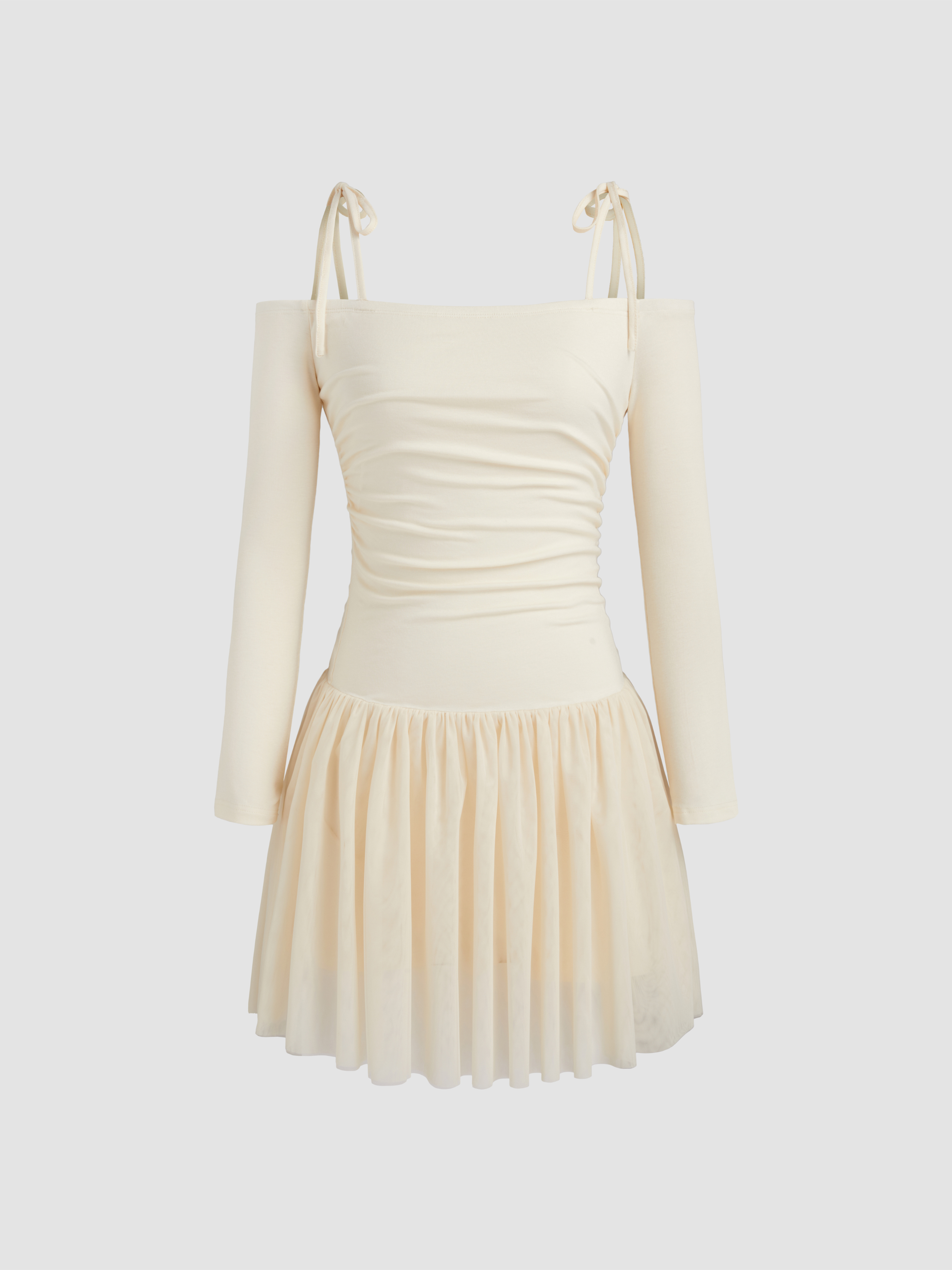 Robe taille basse Tricot Off-shoulder Lace Up Ruffle Hem Mini Dress For ...