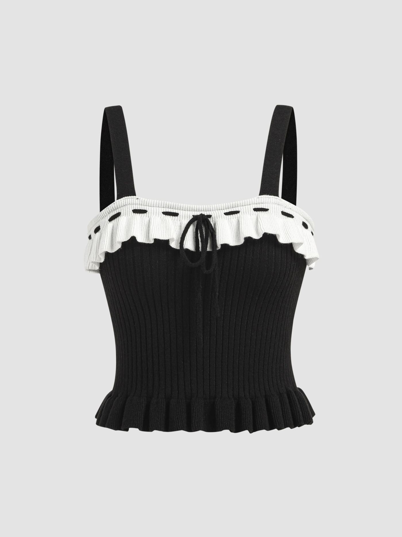 Knit Contrasting Binding Knotted Crop Top