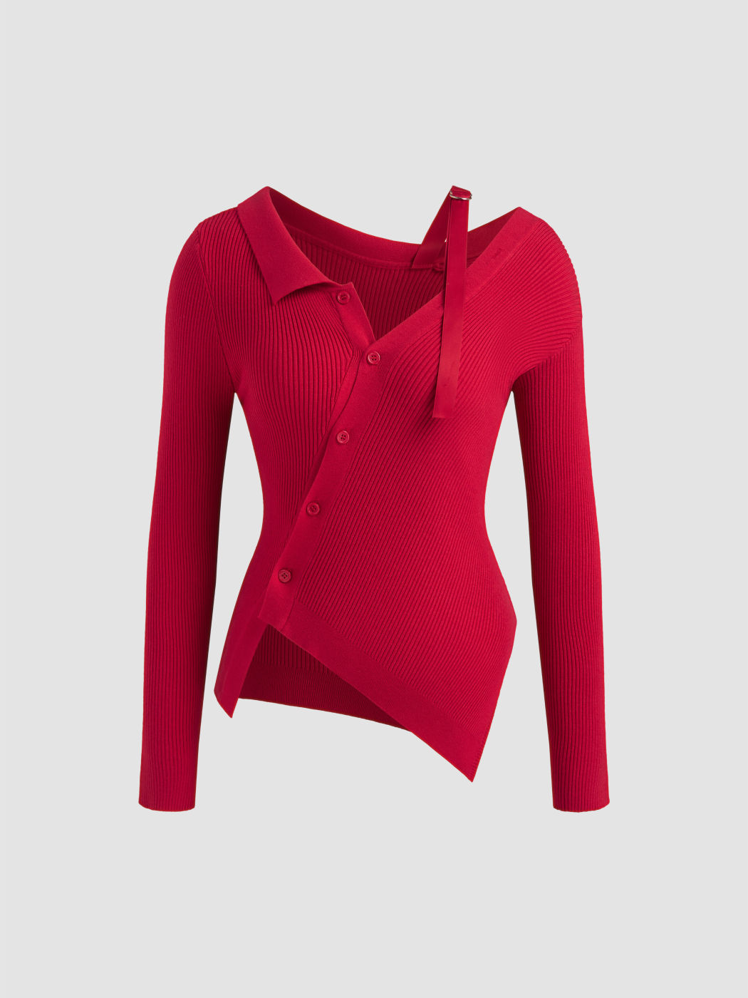 Top a maniche lunghe asimmetrico con bottoni in maglia