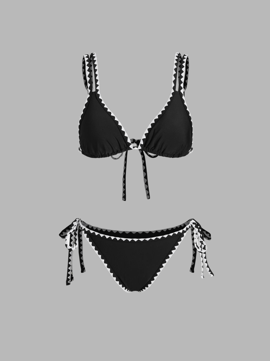 Geometric Contrasting Binding Triangle Tie Side Bikini Set