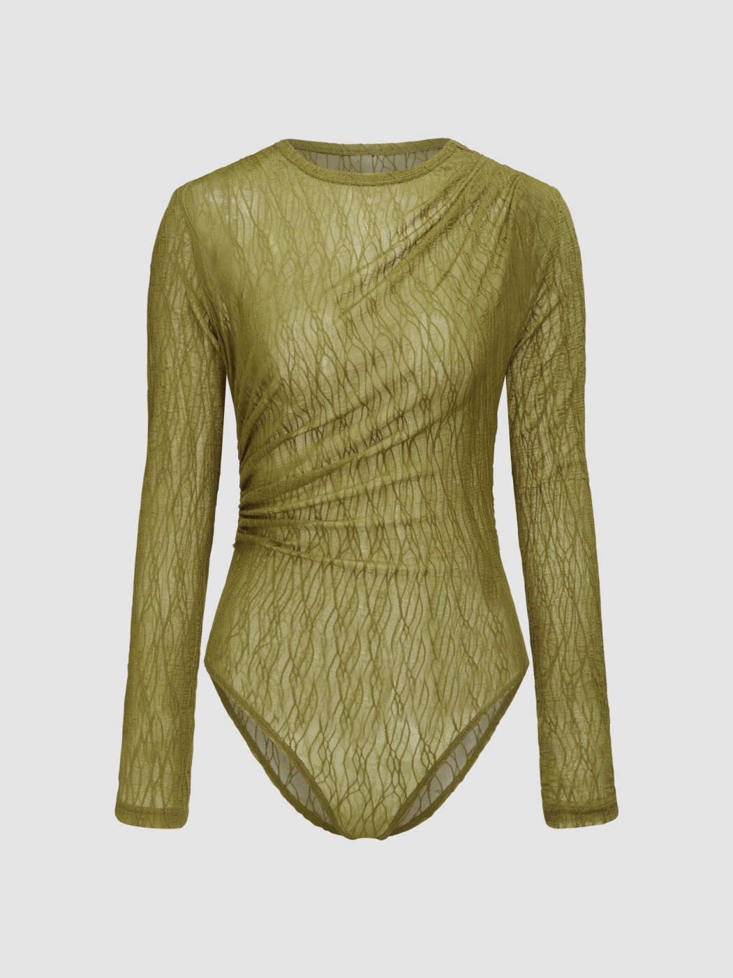 Buy Solid Bodysuit with Mesh Sleeves and Crew Neck