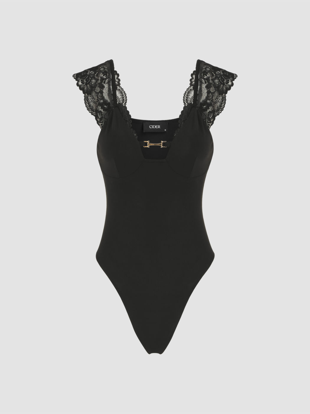 Lace Trim Solid Bodysuit