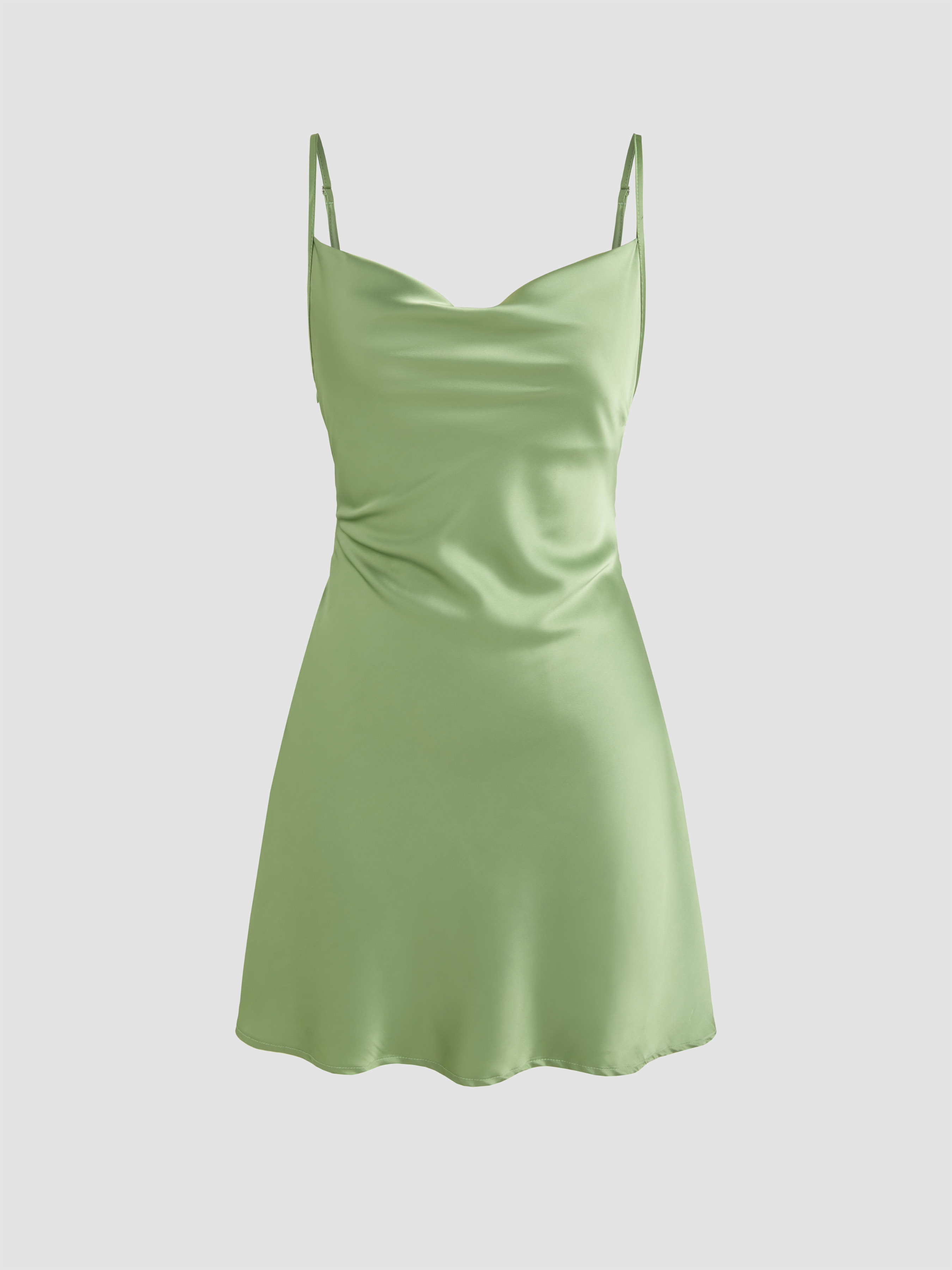 cider green mini dress Wedding Wedding Guest Dress Party Dress For Party New Years Holiday Dress  Valentine wedding guest wedding special occasion dresses Satin Satin Cowl  Neck Ruched Butterfly Mini Dress For Daily Casual Date