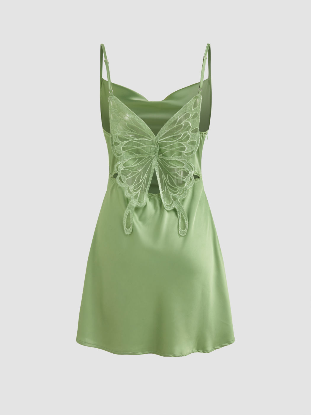 Satin Cowl Neck Gerafftes Schmetterlings-Minikleid