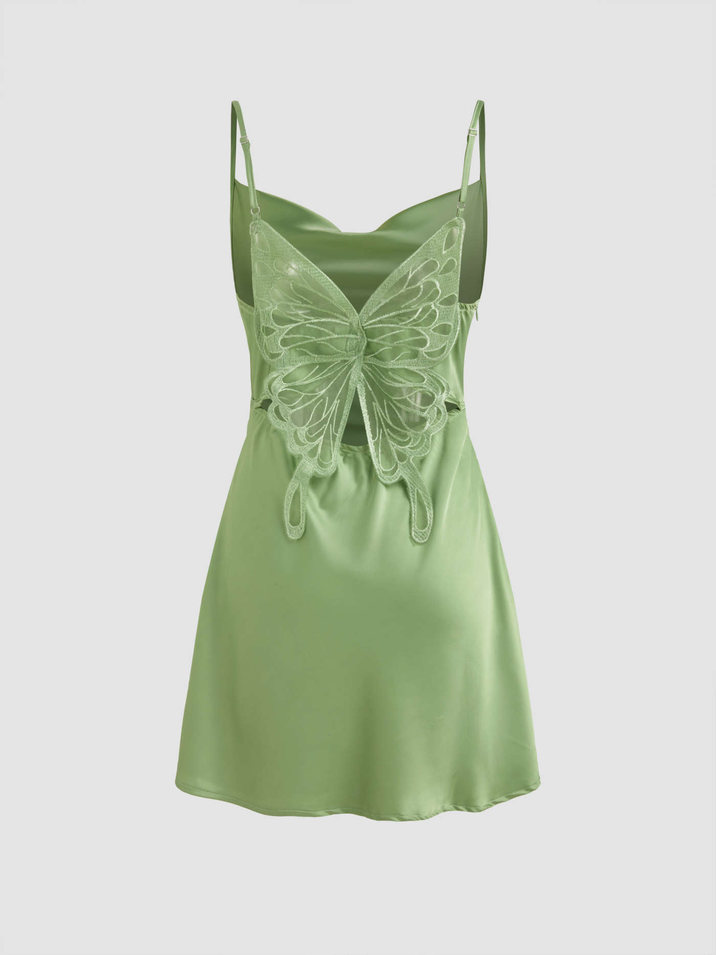 Satin Cowl Neck Ruched Butterfly Mini Dress