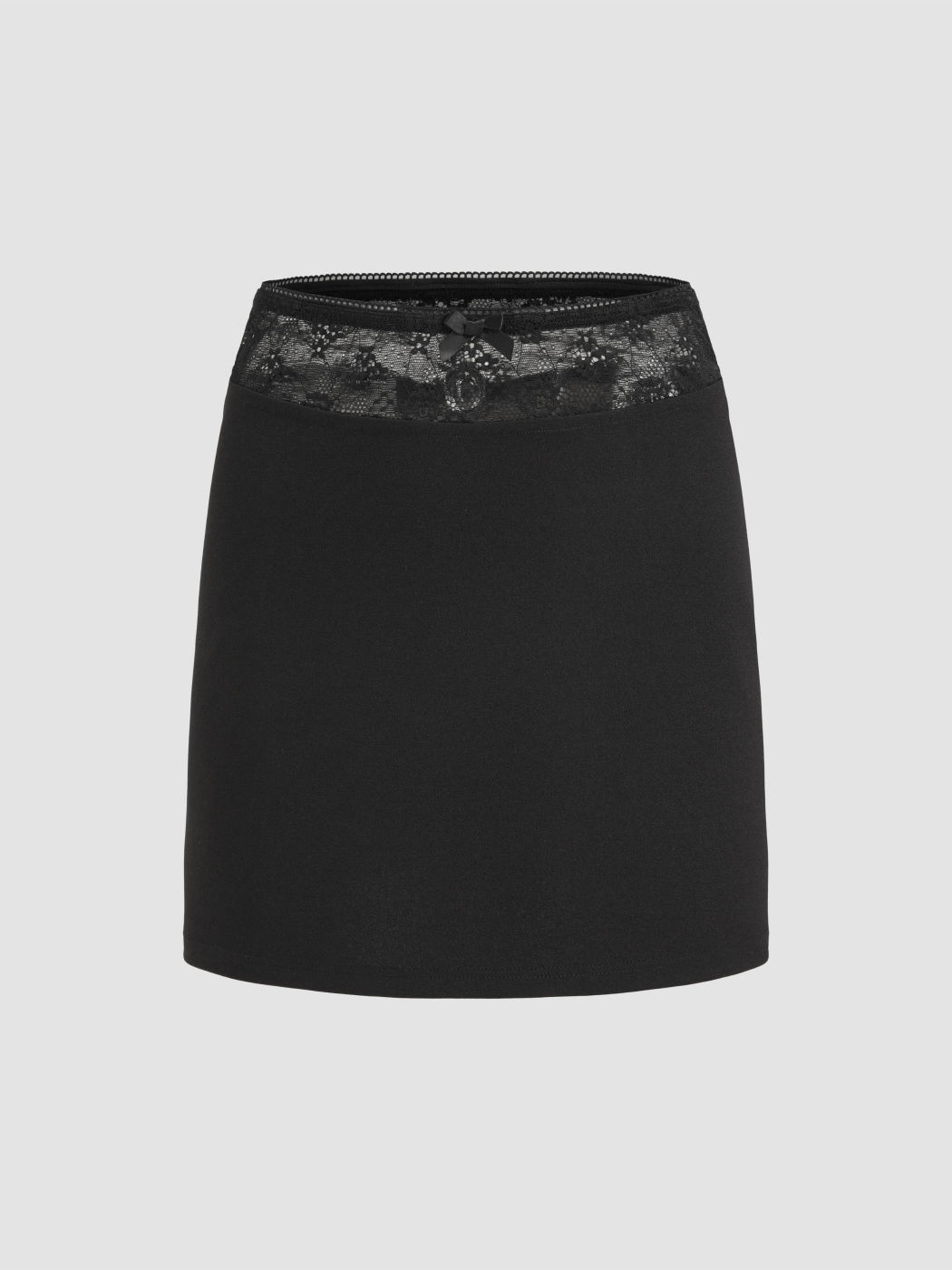 Woven Mid Rise Bowknot Lace Trim Mini Skirt