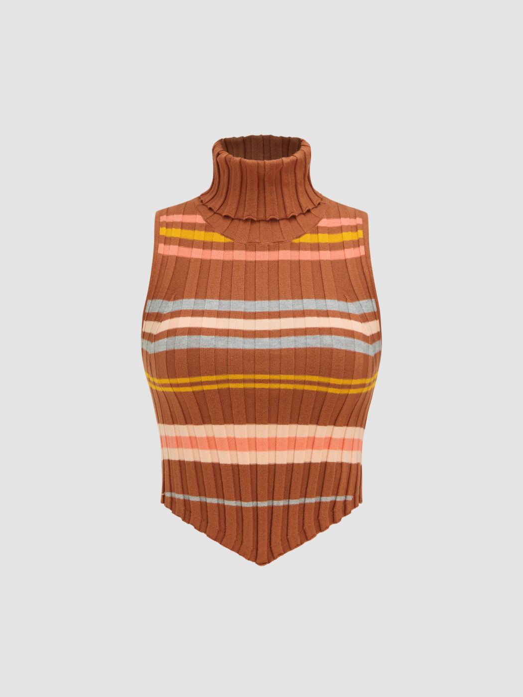 Knit High Neck Striped Crop Tank Top