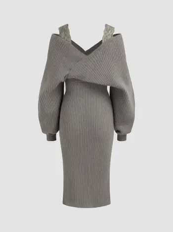 Vestito midi in maglia con spalline e pizzo spaccato