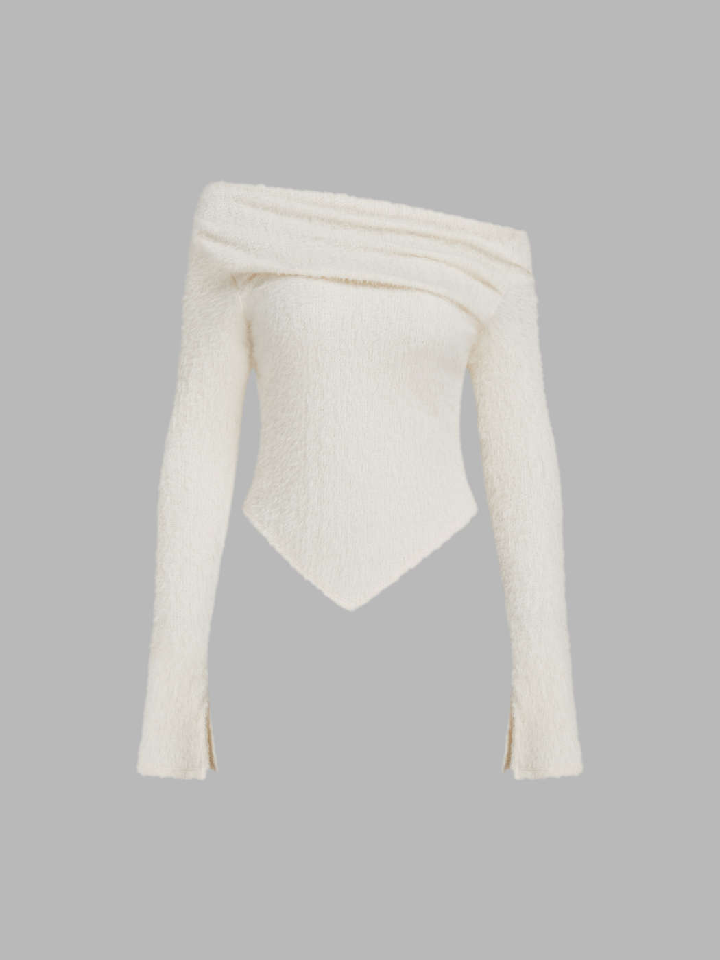 Knit Fabric Asymmetrical Neck Off-shoulder Long Sleeve Sweater For - Main Image