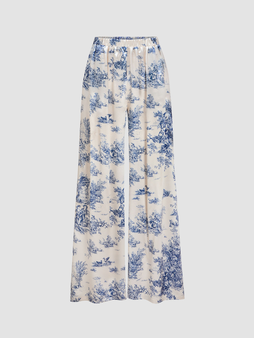 Toile de Jouy Elastic Waist Wide Leg Trousers
