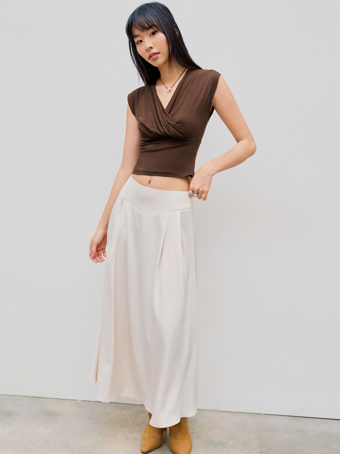  Satin Hohe Taille Solid Rüschen Maxirock