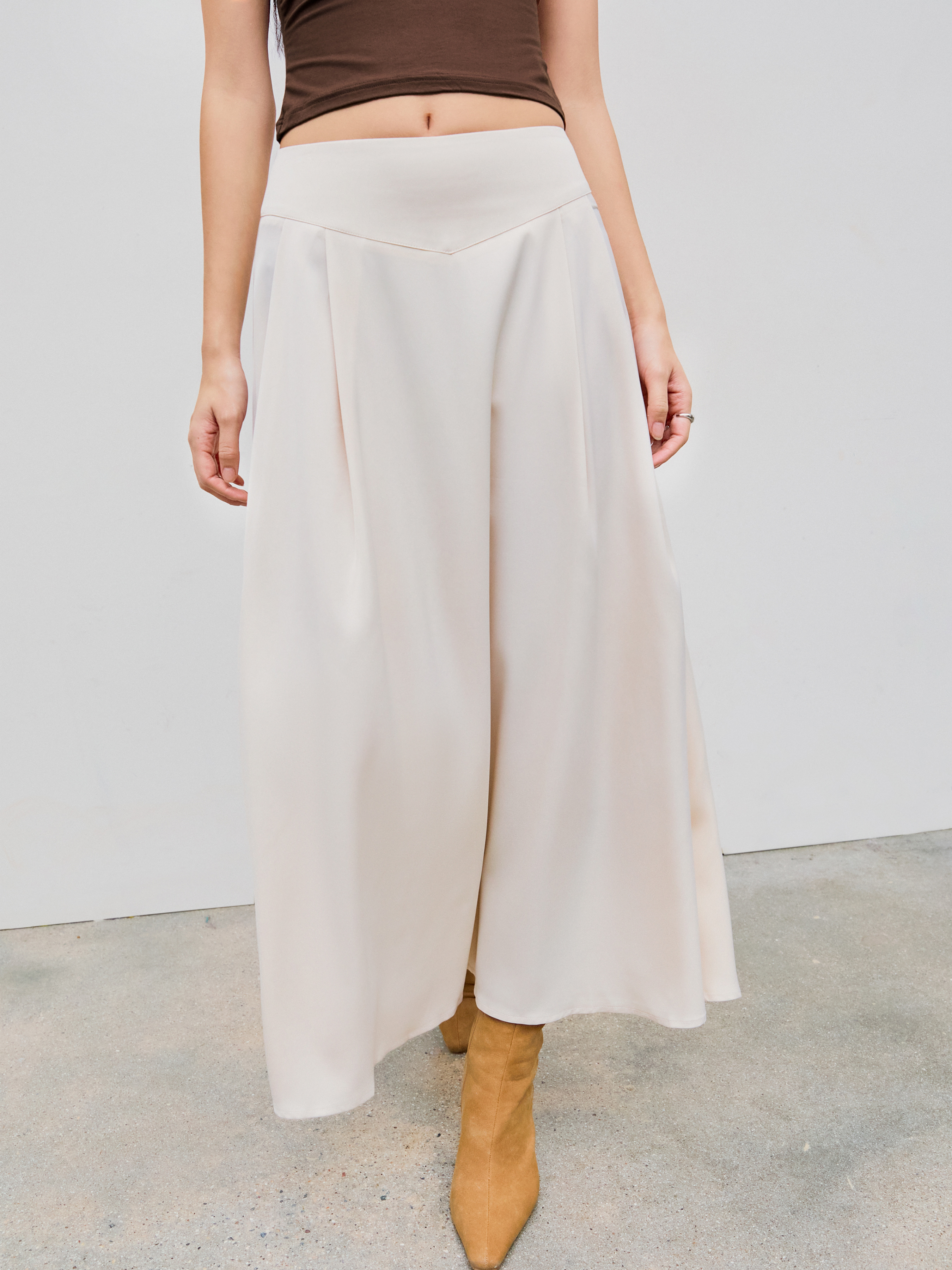 【INCHANT ME】773 High Waist Long Skirt Long Skirts Satin Satin High Waist Solid Ruffle Maxi Skirt
