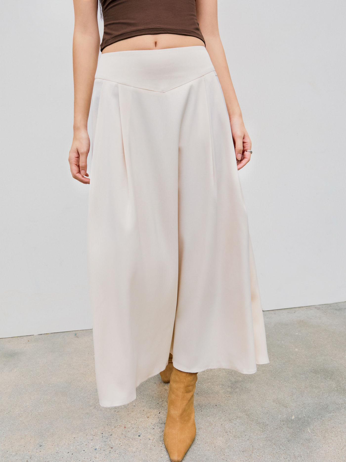  Satin Hohe Taille Solid Rüschen Maxirock