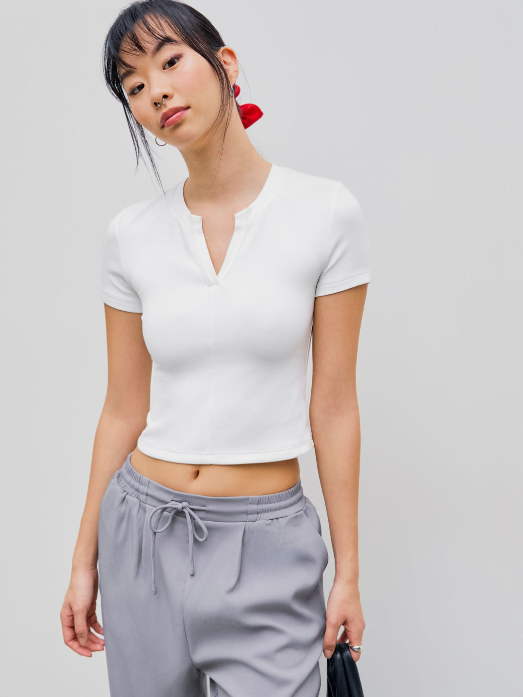 V-neck Solid Short Sleeve Tee