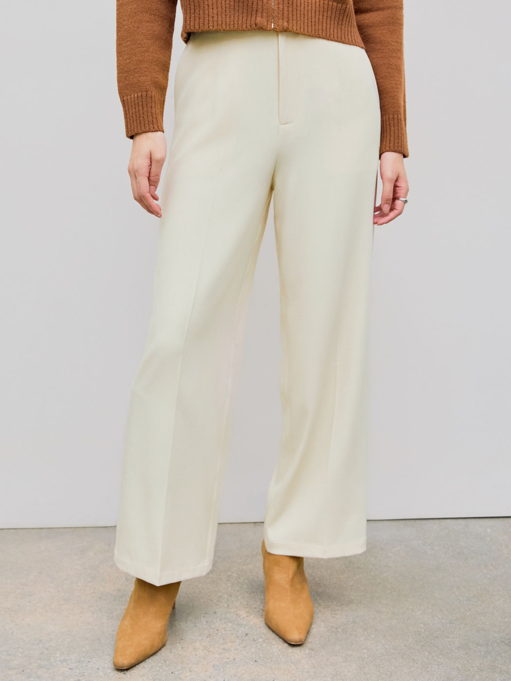 High Waist Solid Pleated Straight Leg Trousers