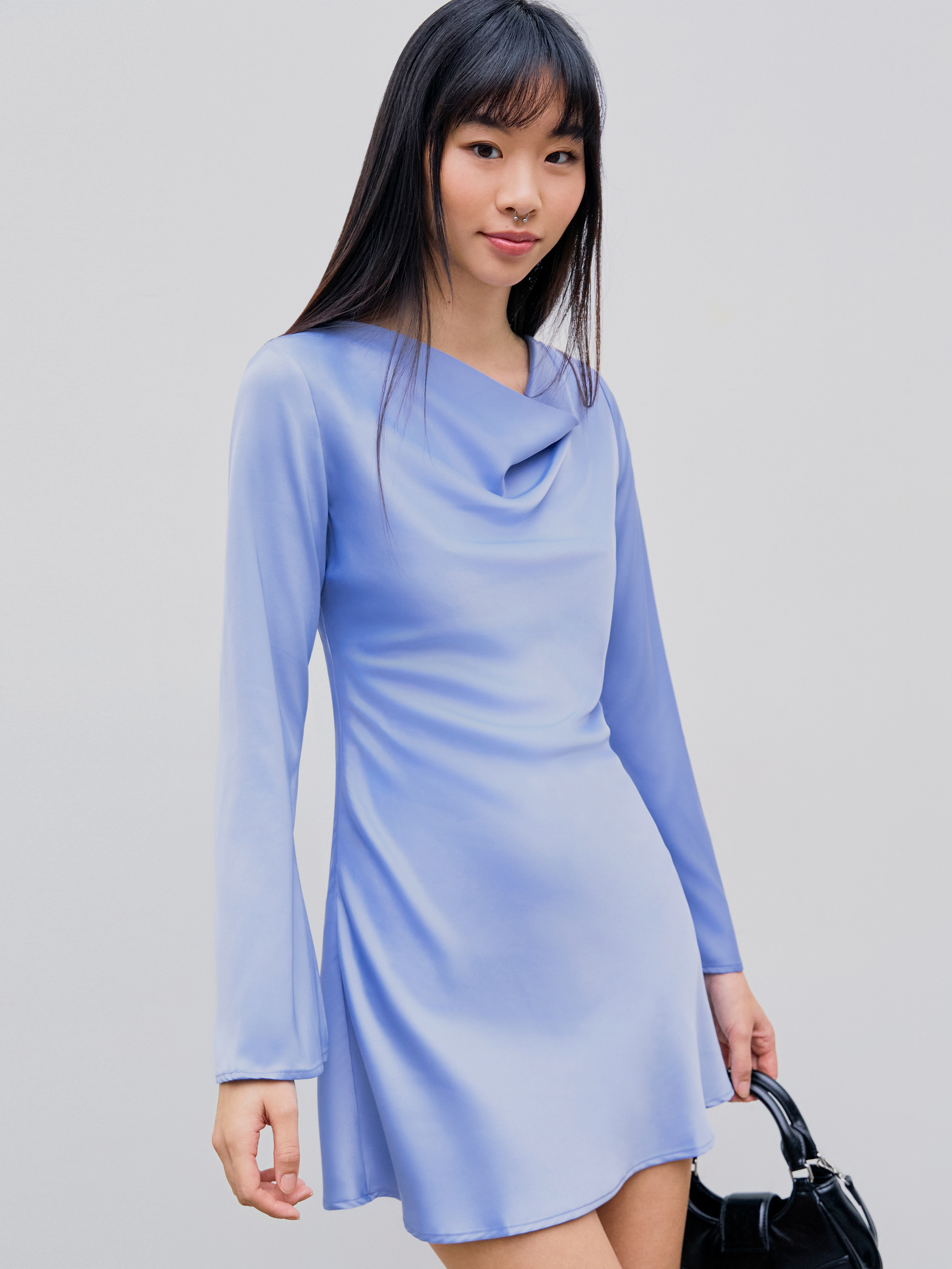 Satin Shop Satin Cowl Neck Solid Ruffle Mini Dress For Party/Clubbing Date