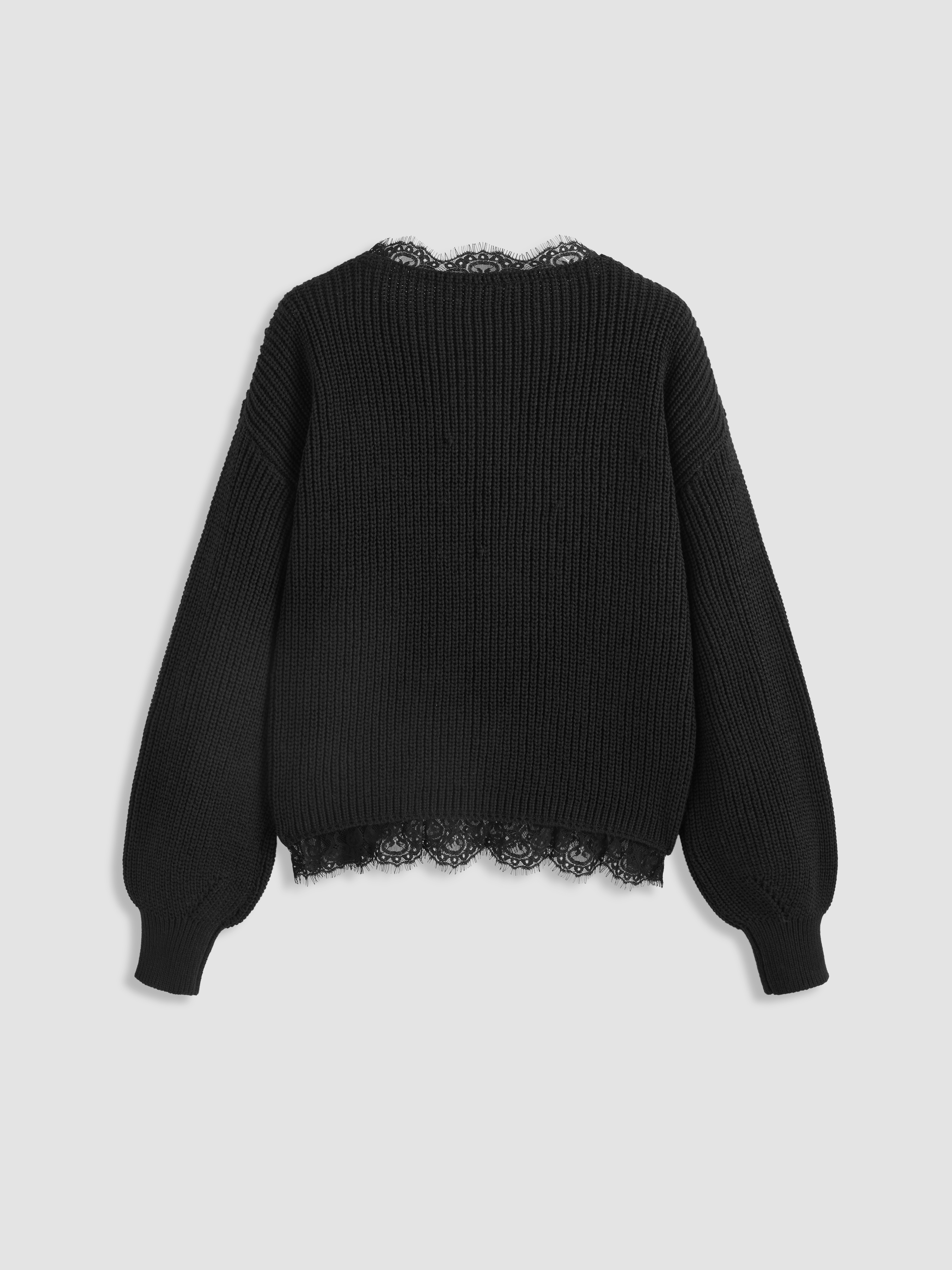 V-neck Lace Trim Sweater For Daily Casual