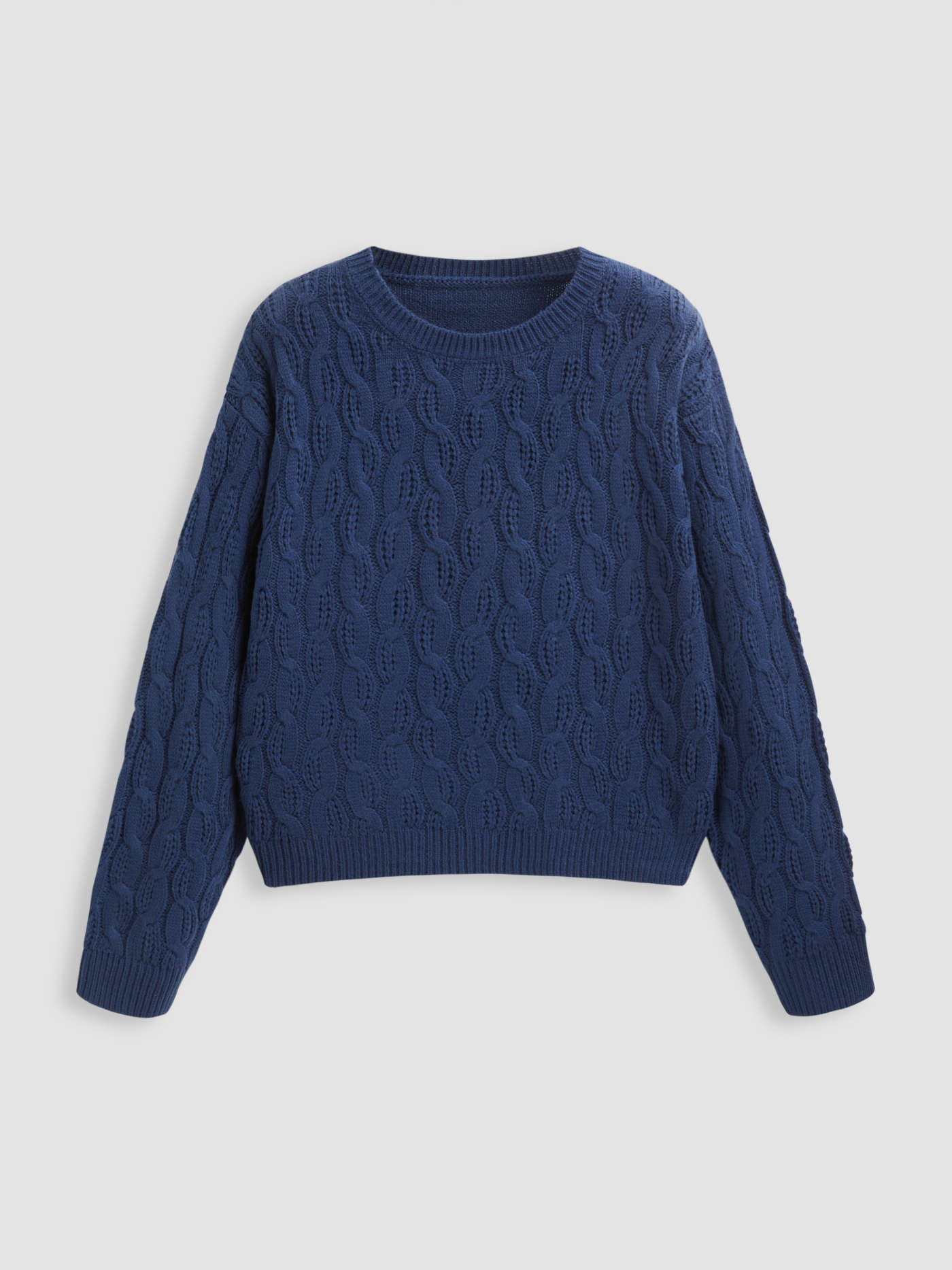 Round Neck Cable Knit Sweater Curve & Plus