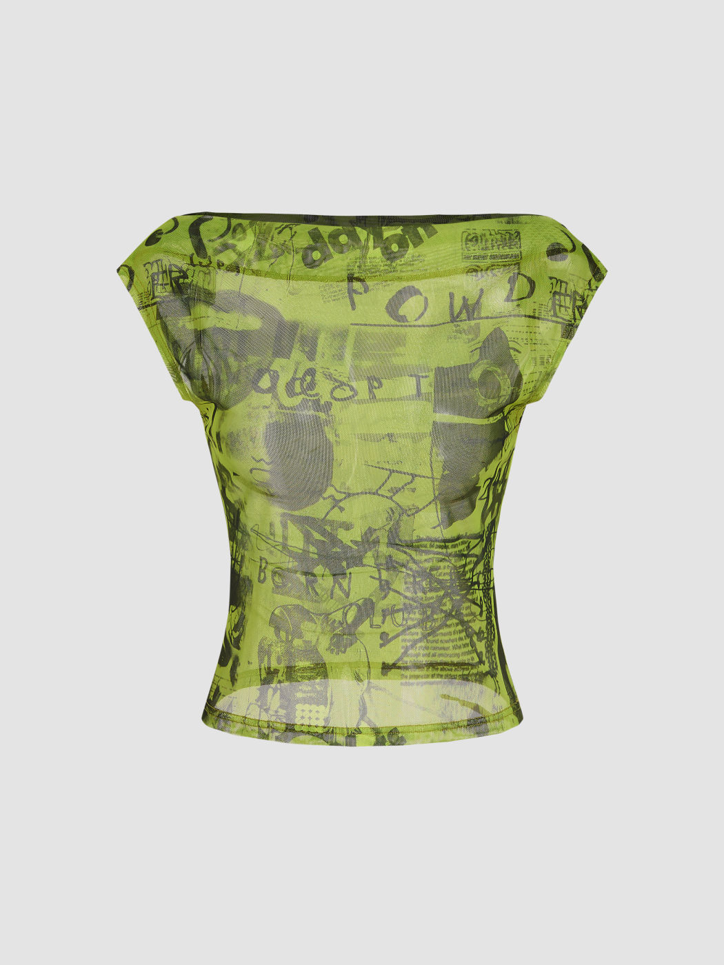 Mesh Asymmetrical Neck Graphic See-through Tank Top