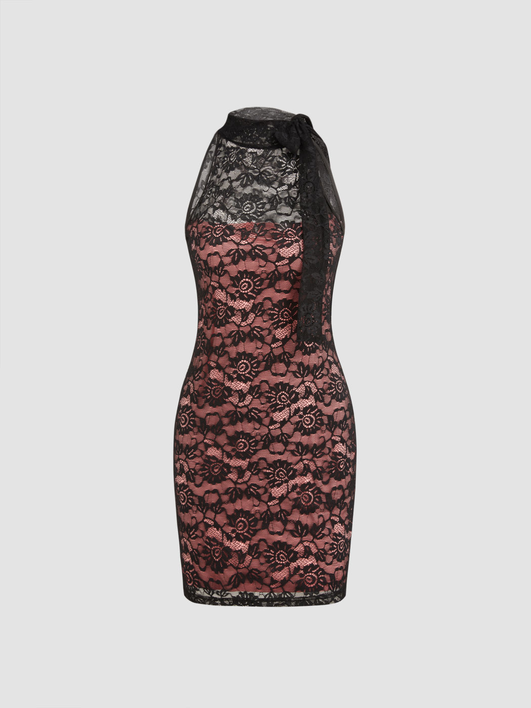 Lace Stand Collar Floral Mini Dress