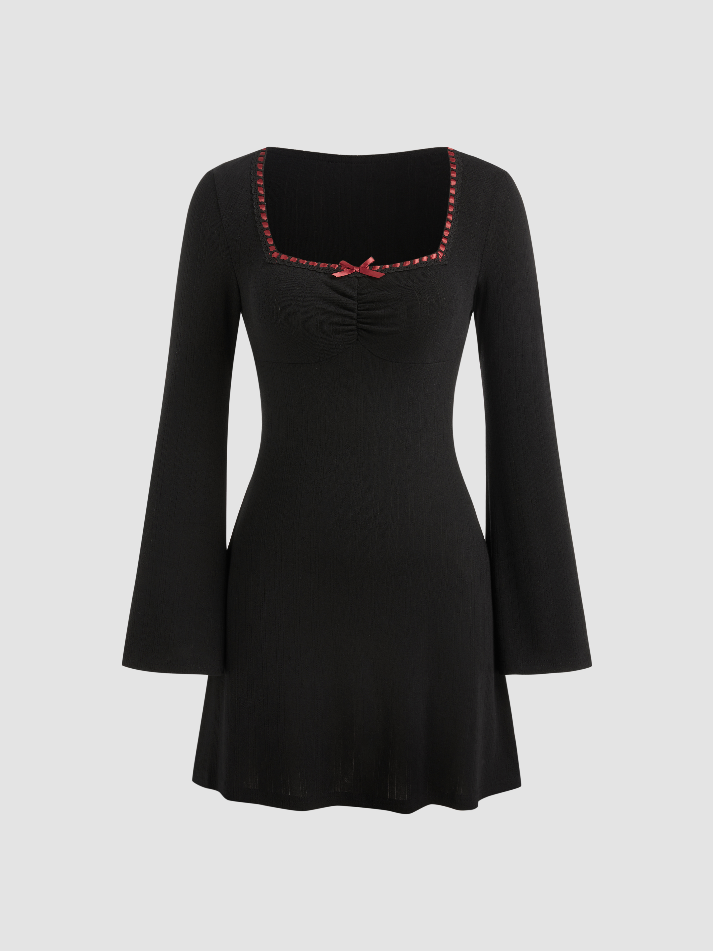 Solid Jacquard Square Neck Button-Up Mini Dress