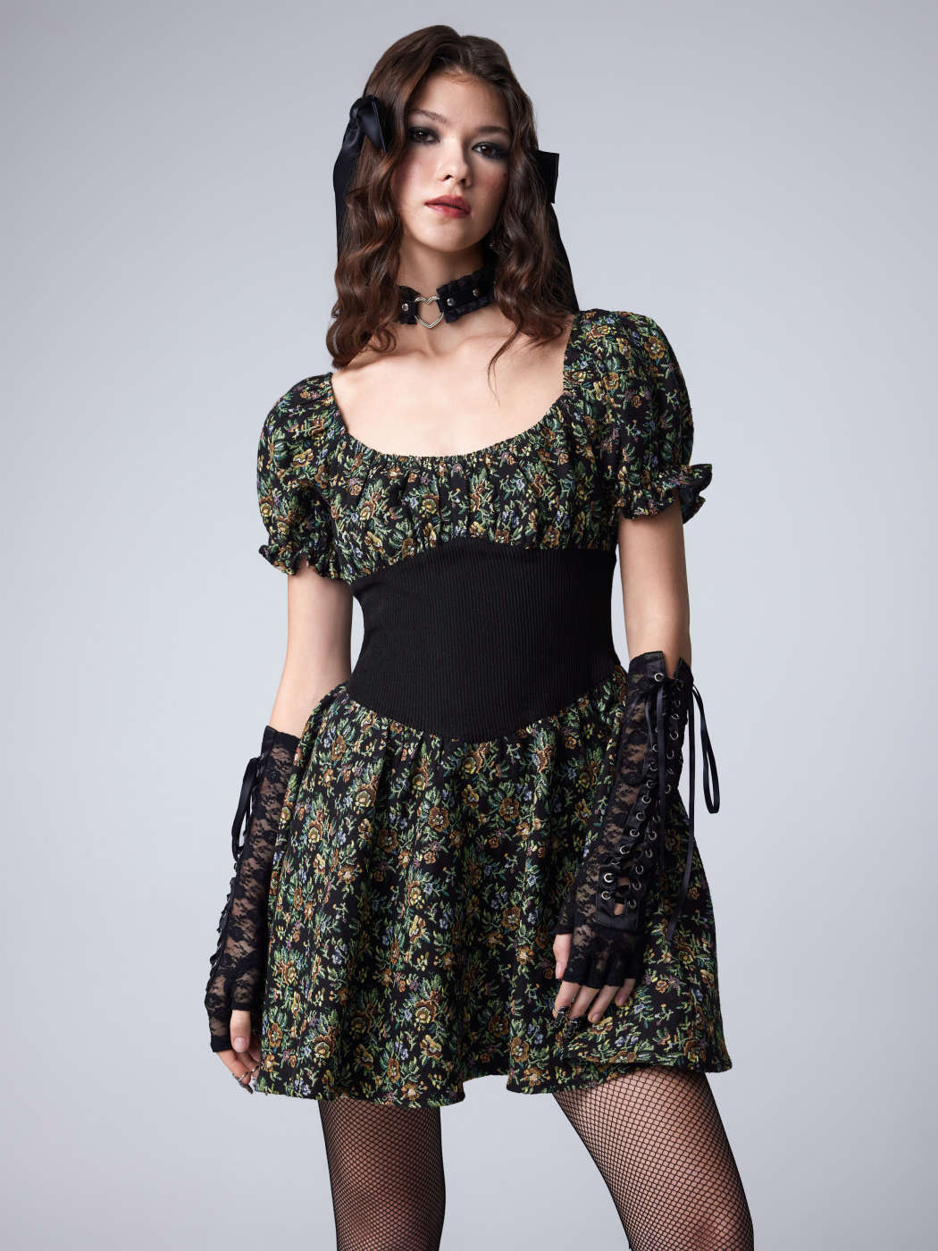 Floral Puff Sleeve Corset