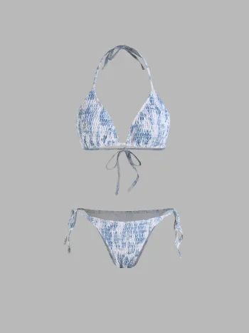 Solid Smocked Triangle Bikini Set