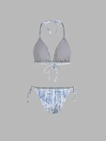 Solid Smocked Triangle Bikini Set