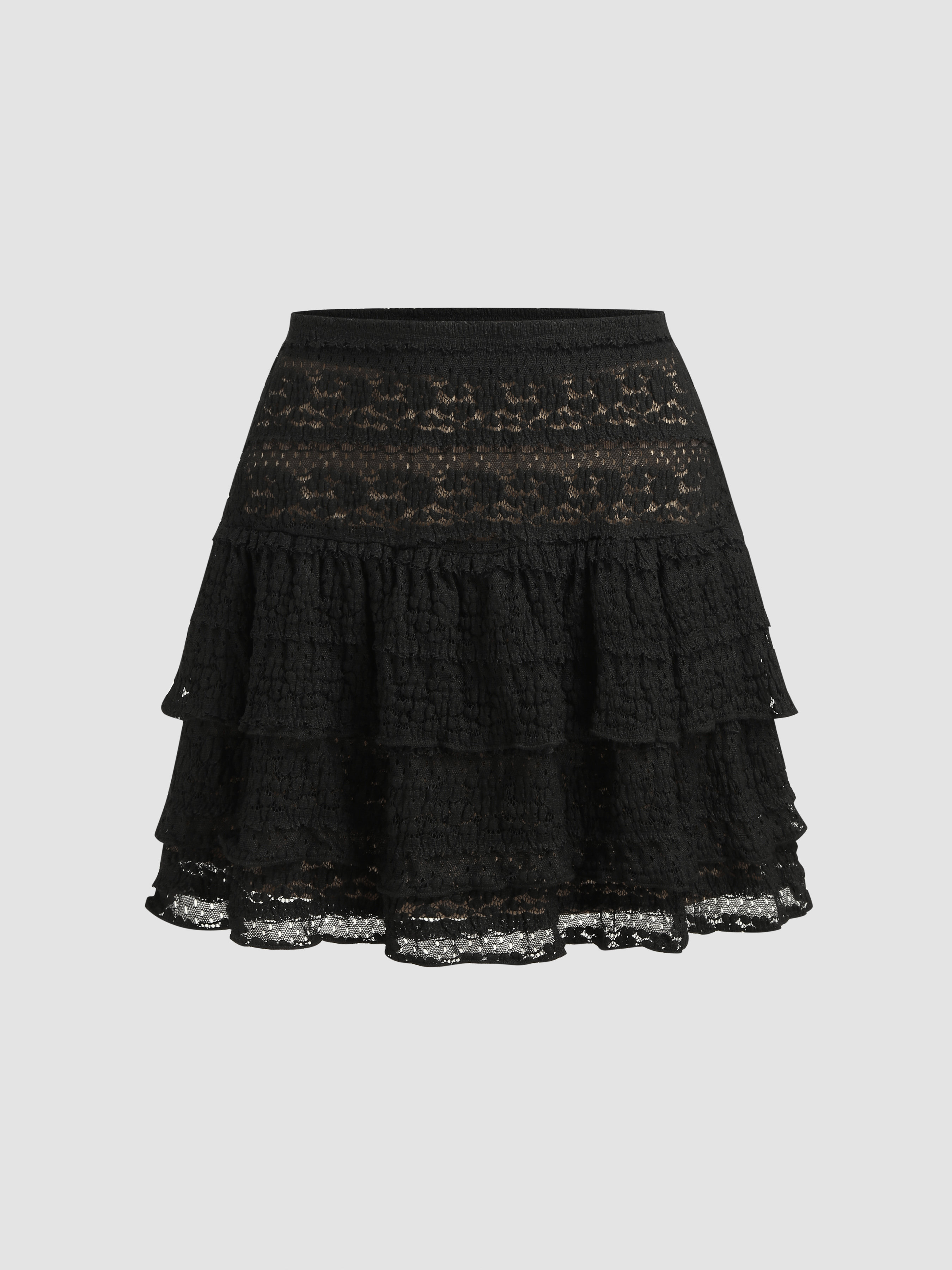 Lace Lace Mid Rise Ruffle Hem Layered Mini Skirt For Music