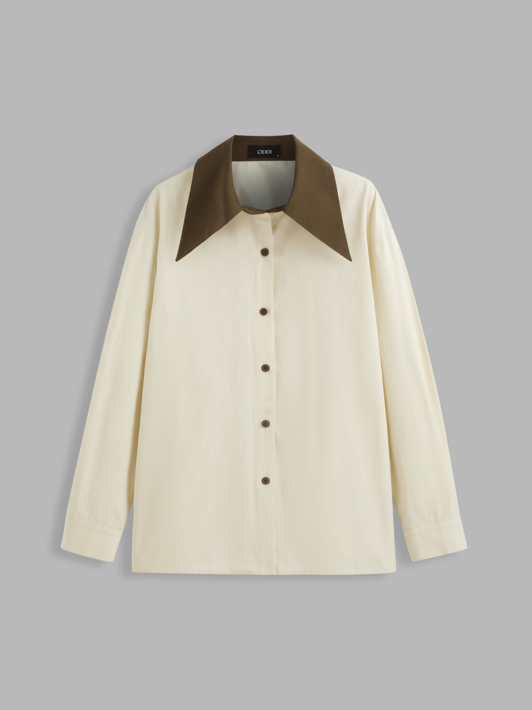 Collar Contrasting Binding Button Long Sleeve Shirt